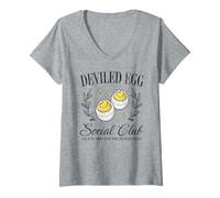 Mujer Deviled Egg Social Club Feliz Acción de Gracias Cita de Otoño Camiseta Cuello V