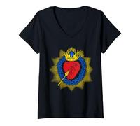 Mujer Devoción al Sagrado Corazón de Jesús Arte Pop Símbolo Católico Camiseta Cuello V
