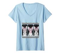 Mujer Devon Rex Cat Trio, Lazo Estilo Coqueta, Estilo Chicle, Estilo Retro Camiseta Cuello V
