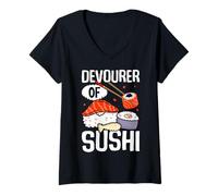 Mujer Devorador del Sushi Camiseta Cuello V