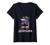 Mujer Dewuschka Rusia Chica desordenado moño de pelo ruso Camiseta Cuello V