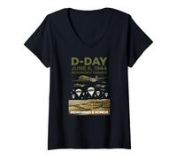 Mujer Día D 6 de Junio de 1944 Los paracaidistas de Normandía recuerdan y honran Camiseta Cuello V