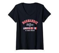 Mujer Día D 6 de junio de 1944 Normandía Francia Nunca olvides en francés Camiseta Cuello V