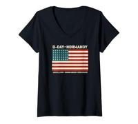 Mujer Día D Normandía Omaha Utah Playas 48 Estrellas Bandera Americana Camiseta Cuello V