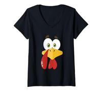 Mujer Día de Acción de Gracias Divertido diseño de Cara de Pavo Ojos sorprendidos Camiseta Cuello V