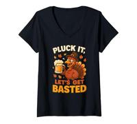 Mujer Día de Acción de Gracias Pluck It Let's Get Basted Funny Fall Dad Men Camiseta Cuello V