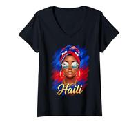 Mujer Día de la Bandera de Haití Orgullosa de la Chica Negra haitiana Camiseta Cuello V