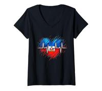 Mujer Día de la Bandera Haitiana Amor Haití Raíces haitianas Haití Bandera de Haití Camiseta Cuello V
