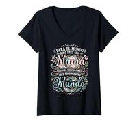 Mujer Día de la Madre Española Mama Mundo Floral Camiseta Cuello V