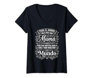 Mujer Día de la Madre Española Mama Nuestro Mundo Floral Camiseta Cuello V