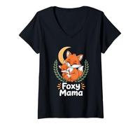 Mujer Día de la Madre Lindo Zorro Y Niño Mamá Mamá Mamá Otoño Camiseta Cuello V