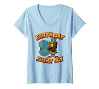 Mujer Día de la Tierra de Woody Owl ¡Todos los días, Planet Hugger, regala un comino! Camiseta Cuello V