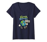 Mujer Día de la Tierra Defensor Retro Cartoon Reciclaje Camiseta Cuello V