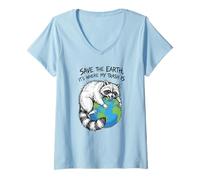 Mujer Día de la Tierra Save The Earth Es Donde mi Basura es Divertido Mapache Camiseta Cuello V