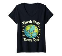 Mujer Día de la Tierra Todos los días - Eco Nature Conservation Cute Kawaii Camiseta Cuello V