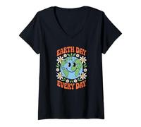 Mujer Día de la Tierra Todos los Días Lindo Retro Planeta Camiseta Cuello V
