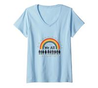 Mujer Día de la Unidad Todos Pertenecemos Rainbow Diversidad Inclusión Camiseta Cuello V, Azul Bebé, M