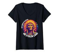 Mujer Día de los Pueblos Indígenas, nadie es ilegal en tierras robadas Camiseta Cuello V