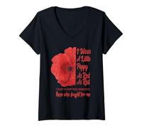 Mujer Día de los Veteranos I Wear Flor de Amapola Roja Recuerda American USA Camiseta Cuello V