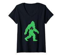 Mujer Día de San Patricio Bigfoot Lucky Shamrock Green Sasquatch Funny Camiseta Cuello V