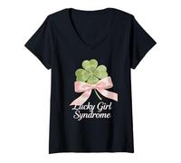 Mujer Día de San Patricio Coquette Bow Shamrock Lucky Girl Síndrome Camiseta Cuello V
