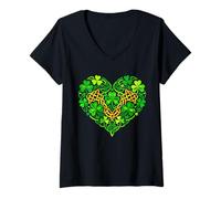 Mujer Día de San Patricio Corazón Trébol Nudo Celta Lucky Irish Women Camiseta Cuello V