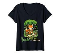 Mujer Día de San Patricio Irish Cozy Days - Lindo músico Fox Art Camiseta Cuello V