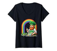 Mujer Día de San Patricio Leprechaun Baker Cupcakes Rainbow Camiseta Cuello V