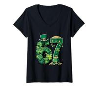 Mujer Día de San Patricio Lucky Number 67 Shamrock Pot of Gold Camiseta Cuello V