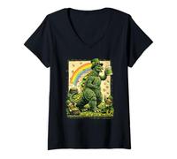 Mujer Día de San Patricio Monster Kaiju Película Retro Vintage Beer Party Camiseta Cuello V
