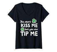 Mujer Día de San Patricio No Puedes besar Pero Puedes Dar propina a Camarero Mujeres Hombres Camiseta Cuello V