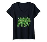 Mujer Día de San Patricio Oso de la Suerte Irlandés Shamrock Paddy's Day Camiseta Cuello V