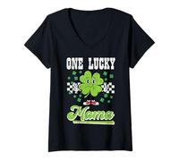 Mujer Día de San Patricio Uno Lucky Mama Clover Saint Pattys Mamá Mujeres Camiseta Cuello V