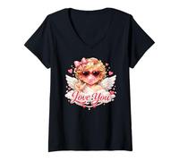 Mujer Día de San Valentín Cupido Te Amo Lenguaje de señas ASL Camiseta Cuello V