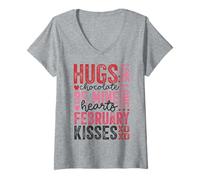 Mujer Día de San Valentín Febrero Abrazos Besos Amor Corazones Be Mine Camiseta Cuello V