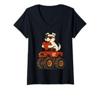 Mujer Día de San Valentín Retro Vintage Dog Riding Truck Pet Puppy Camiseta Cuello V