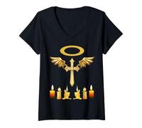 Mujer Día de Todos los Santos 1 de noviembre Ropa Espiritual Temática de Santos Cristianos Camiseta Cuello V
