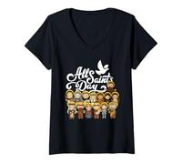 Mujer Día de Todos los Santos Católico San Francisco Antonio Juana Camiseta Cuello V