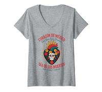 Mujer Día del Corazón Mexicano de los Muertos - El Amor Vive Camiseta Cuello V