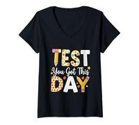 Mujer Día del Examen Que obtuvo Esto para Las Pruebas estatales de Estudiantes y Maestros Camiseta Cuello V