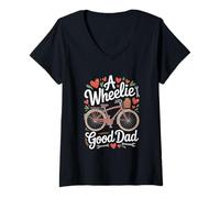 Mujer Día del Padre "A Wheelie Good Dad" Ciclismo Camiseta Cuello V