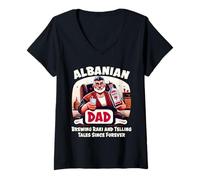 Mujer Día del Padre Albanés Skenderbeg Albania Orgulloso Papá Camiseta Cuello V