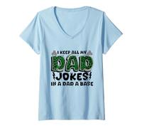 Mujer Día del padre I Keep All My Dad Jokes In A Dad A Base Dad Camiseta Cuello V