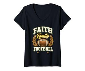 Mujer Día del Partido Faith Family Football Lover Christian Football Fan Camiseta Cuello V