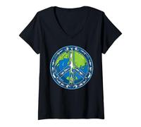 Mujer Día del Planeta Tierra Signo de la Paz Mundial Ambientalista Camiseta Cuello V