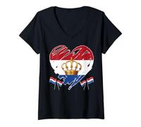 Mujer Día del Rey Holandés Koningsdag I Love Holanda Bandera Corazón Camiseta Cuello V