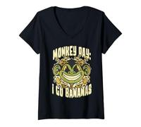 Mujer Día Nacional del Mono I Go Bananas Camiseta Cuello V