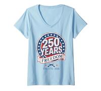 Mujer Día Patriótico Viral de la Independencia de Estados Unidos - 250 años de Libertad Camiseta Cuello V
