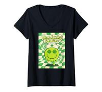 Mujer Día uno de San Patricio, Enfermera afortunada, Retro, derretiendo Cara Feliz Camiseta Cuello V