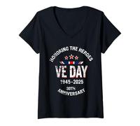 Mujer Día VE 80 Aniversario WWII VE Day Celebraciones Londres 2025 Camiseta Cuello V